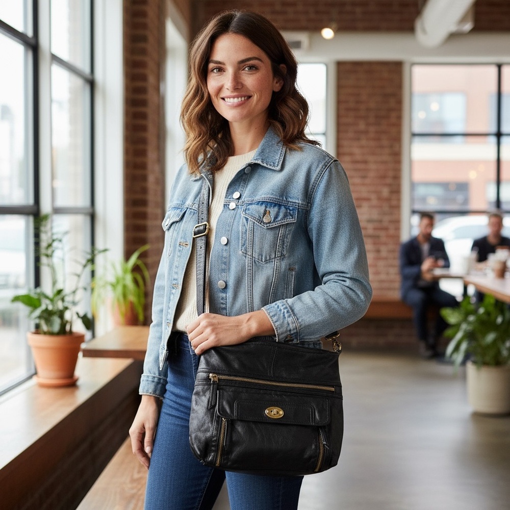 Fossil Maddox Leather‎ Twist Lock Crossbody Satchel